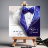 219-Faire-part Mariage Costume bleu marine roi et blanc noeud pap -livret-