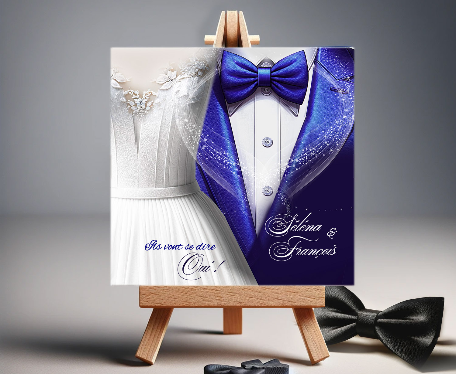 219-Faire-part Mariage Costume bleu marine roi et blanc noeud pap -livret-