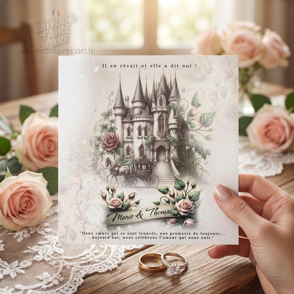 N°66-  Faire-part Belle et la bête chateau invitation parchemin