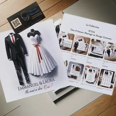 N°216 - Faire-part Duo d'Amour Mariage en Rouge Costume