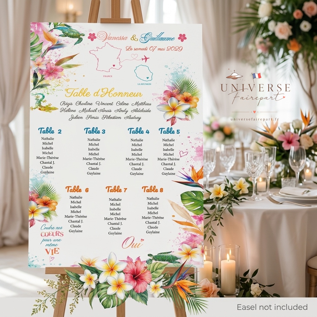 N°261.1 Plan de table Mariage Tropical France Réunion