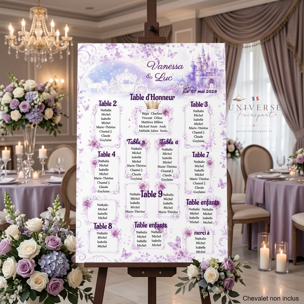 N°201 Plan de table mariage parme violet château