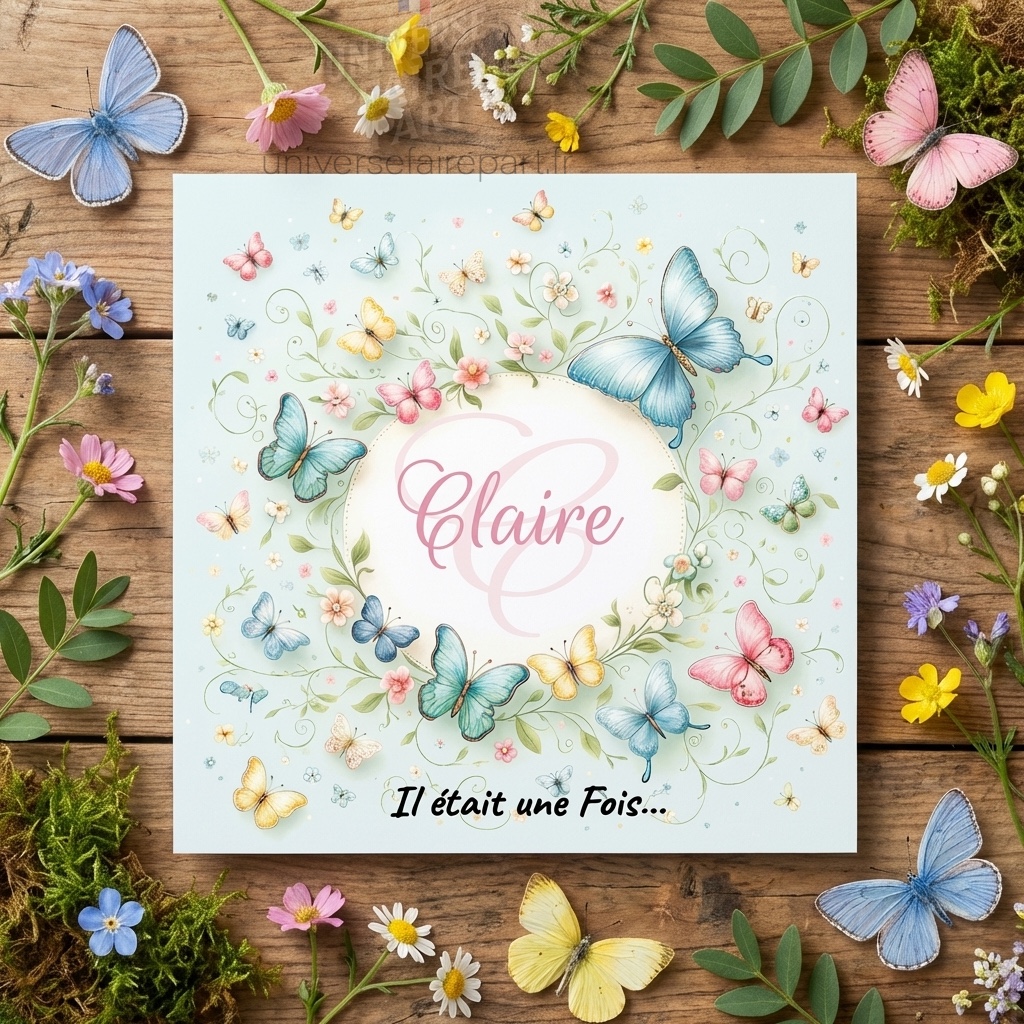 N°210 - Faire-part Petit Miracle Printanier avec papillons bleus