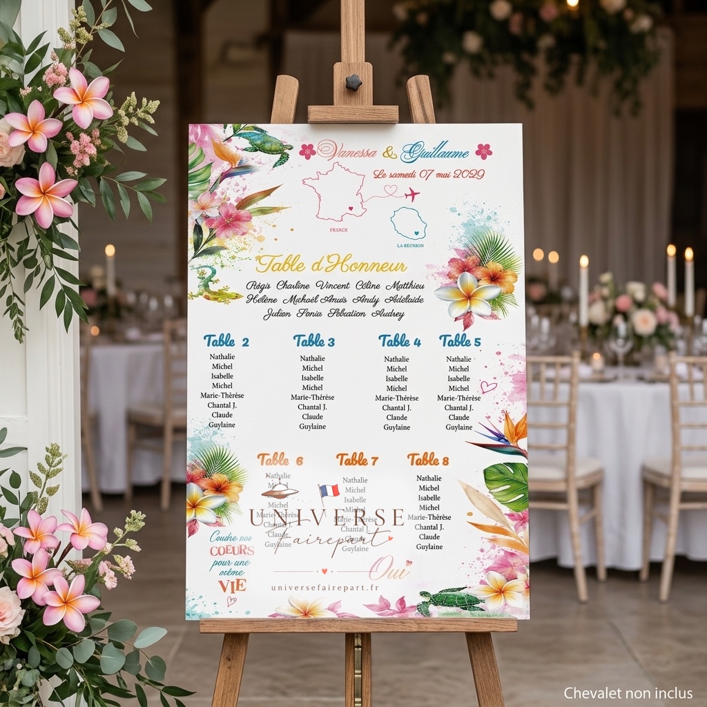 N°261.1 Plan de table Mariage Tropical France Réunion