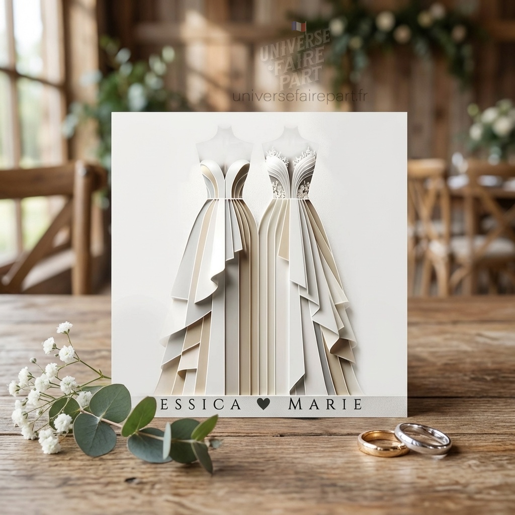 N°215 – Faire-part  Mariage romantique gay lgbt femmes