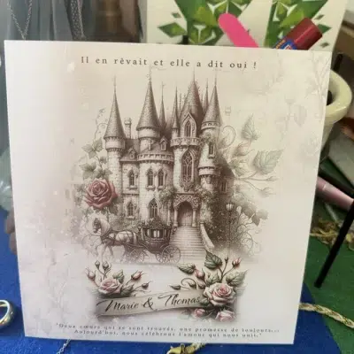 N°66- Faire-part Belle et la bête chateau invitation parchemin