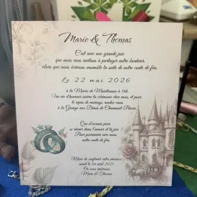 N°66- Faire-part Belle et la bête chateau invitation parchemin