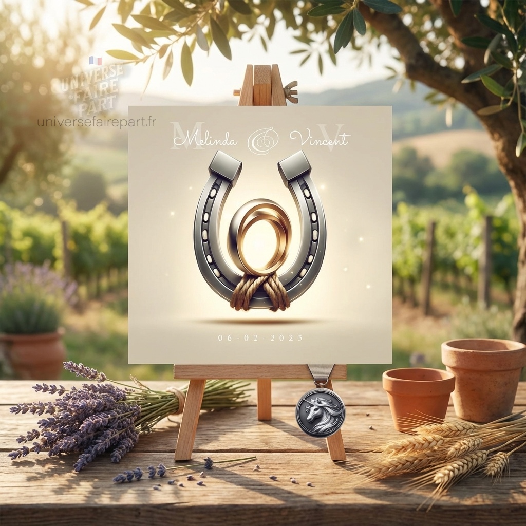 N°383 – Faire-part invitation cheval fer à cheval mariage