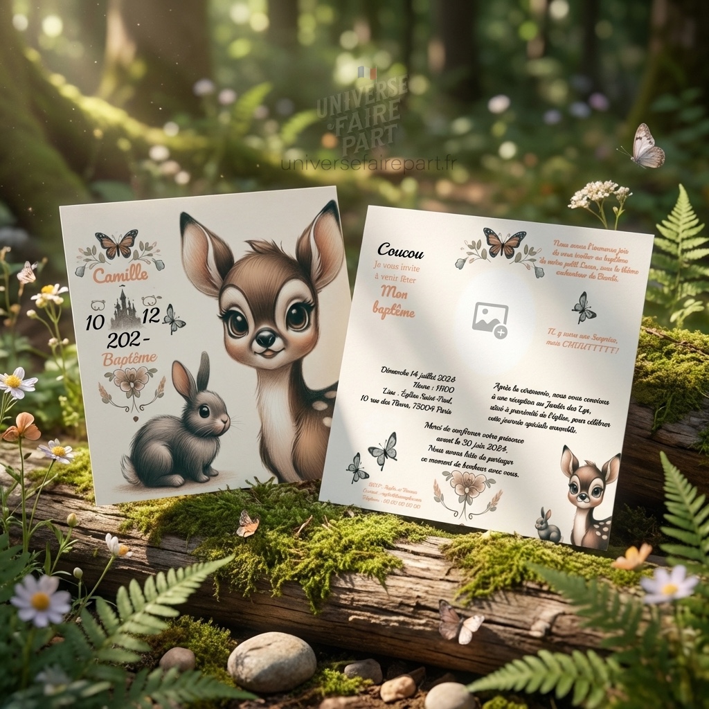 N°132 – Faire-part Petit Bambi Charme Forestier