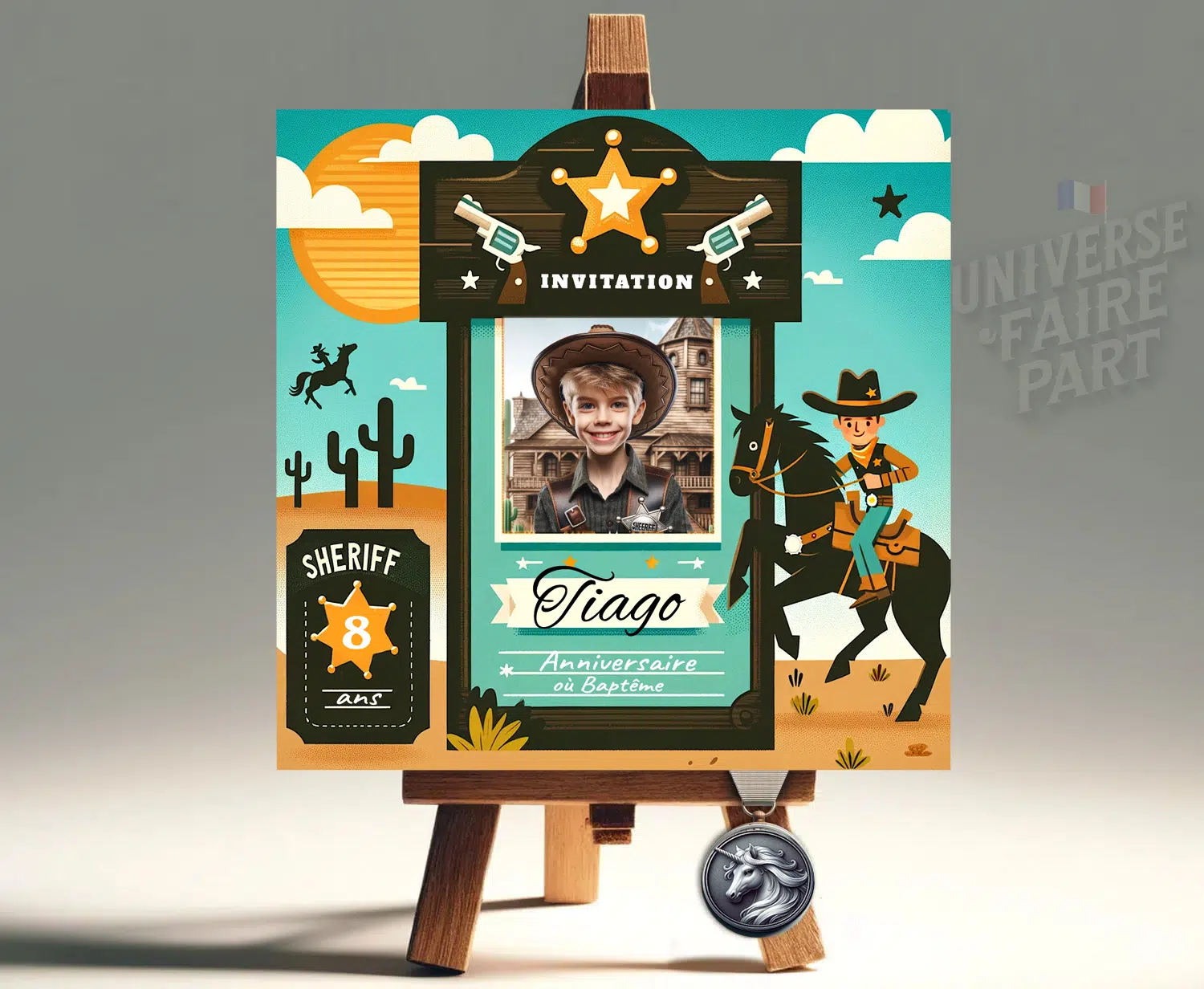 N°310 - Faire-part Invitation Anniversaire Cowboy pour Garçon