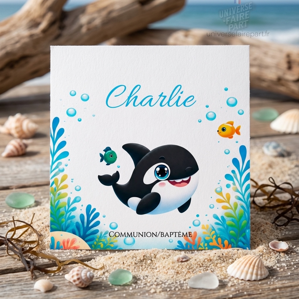 N°174-Faire-part  communion baptêmes avec les Orques