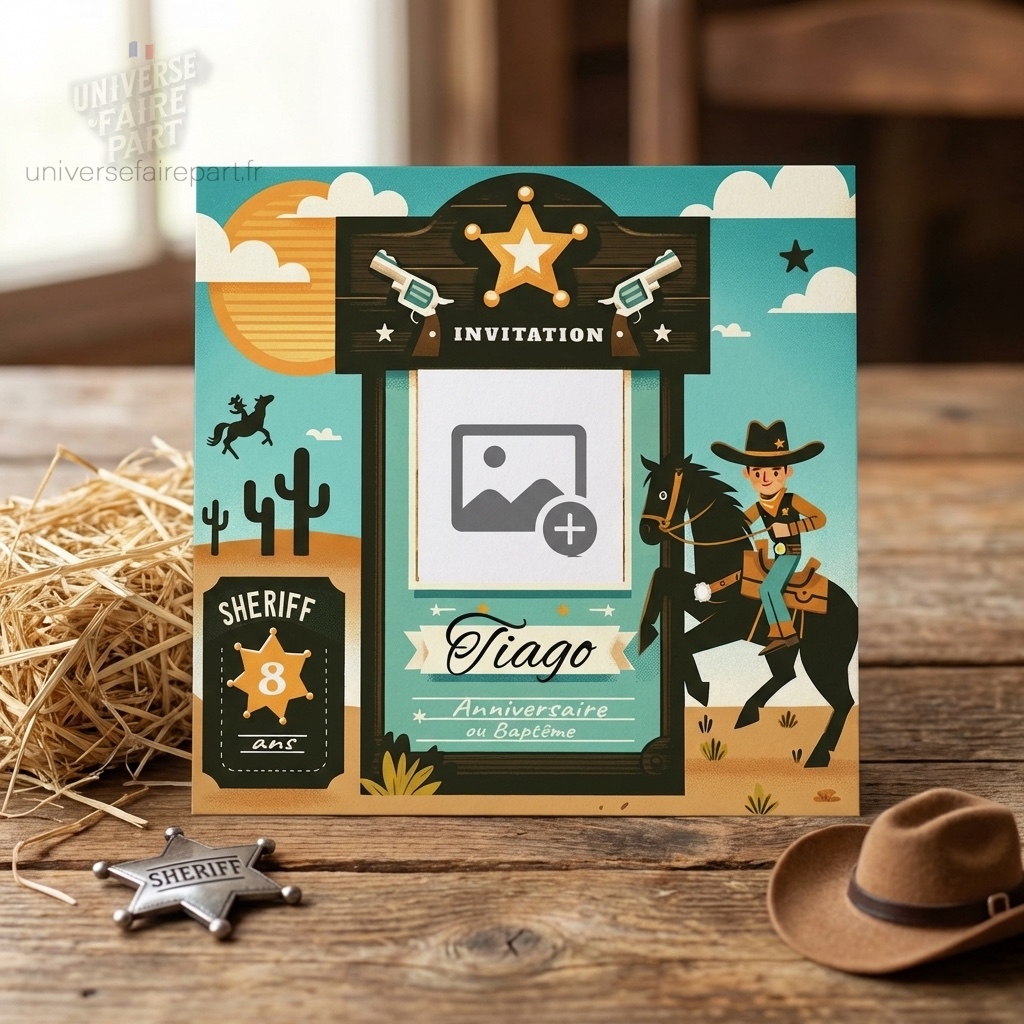 N°310 – Faire-part Invitation Anniversaire Cowboy pour Garçon