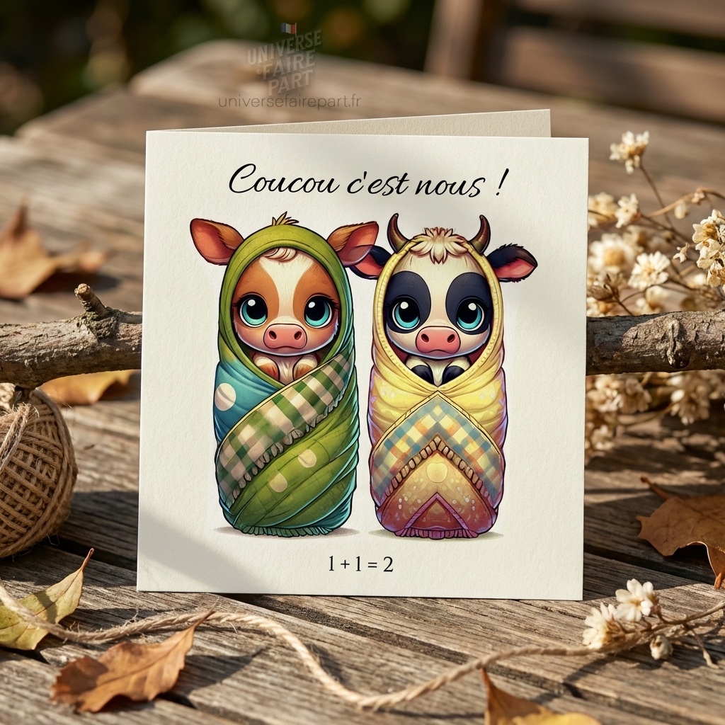 N°151 – Faire-part Baby Ferme : Naissance de Jumeaux à la Ferme