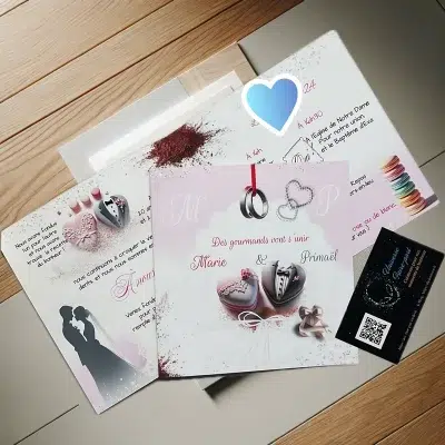 N°40 - Faire-part gourmandise macarons d'amour mariage