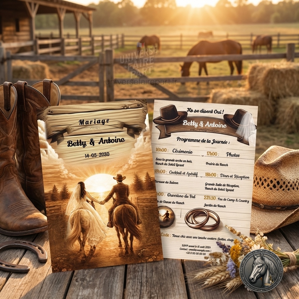 N°226 – Faire-part Cow-boy Mariage Country