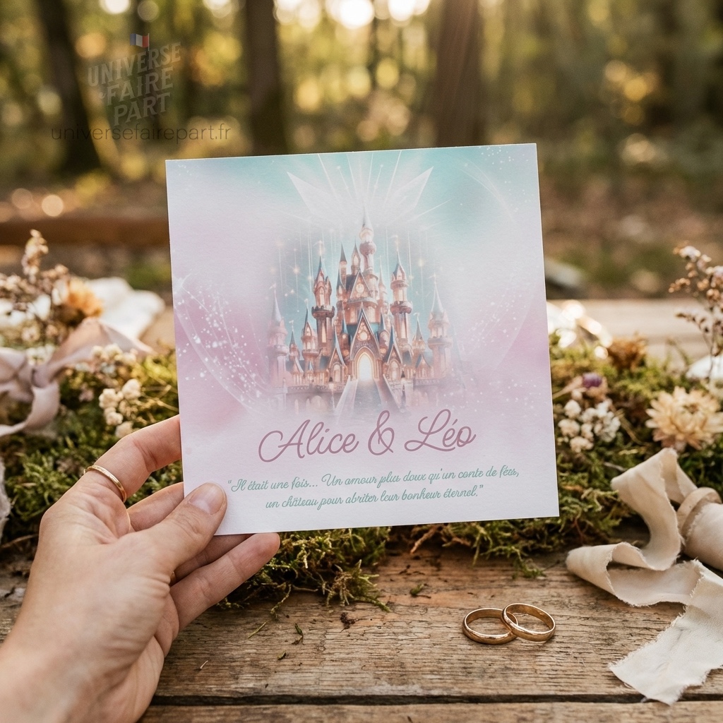 N°73 - Faire-part Magique château rose bleu et blanc