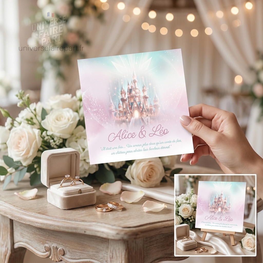 N°73 - Faire-part Magique château rose bleu et blanc