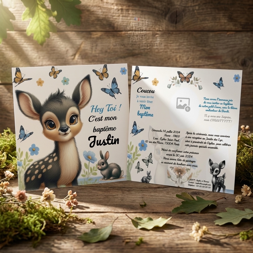 N°136 – Faire-part forêt enchantée Journée Féerique  Bambi