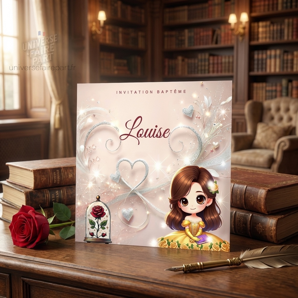 N°339 – Faire-part invitation Princesses de contes Belle