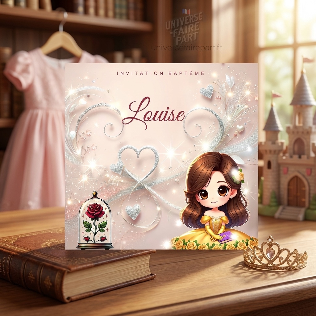 N°339 – Faire-part invitation Princesses de contes Belle