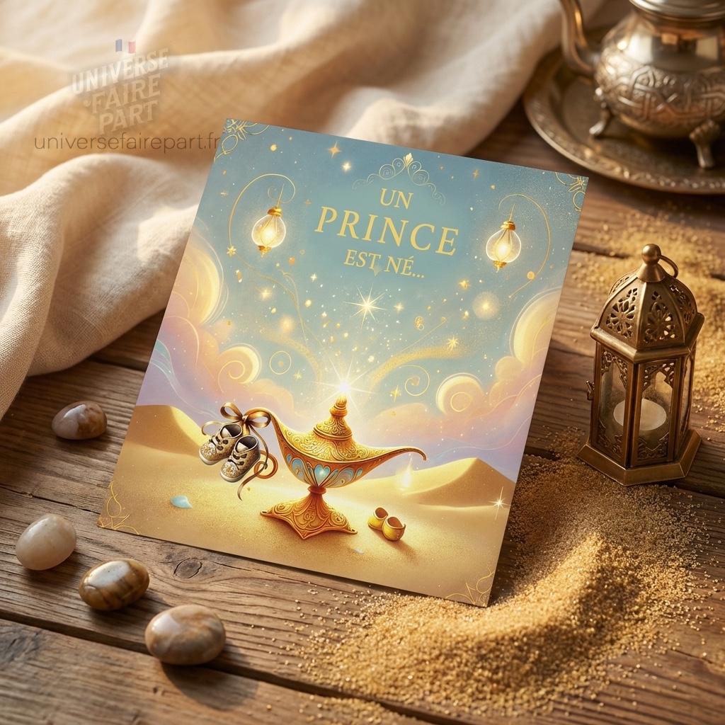 N°262 – Faire-part  Le génie et la lampe Aladdin naissance