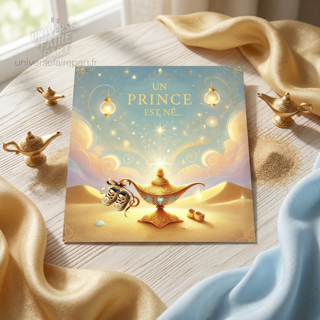 N°262 – Faire-part  Le génie et la lampe Aladdin naissance