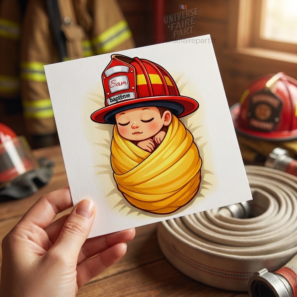 N°308 – Faire-part  bébé camion pompier fille ou garçon