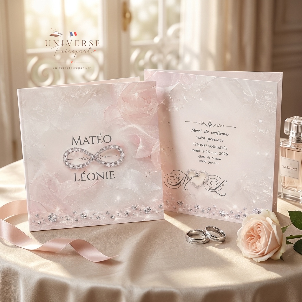 n°384 Faire-part mariage pastel romantique signe de l'infini