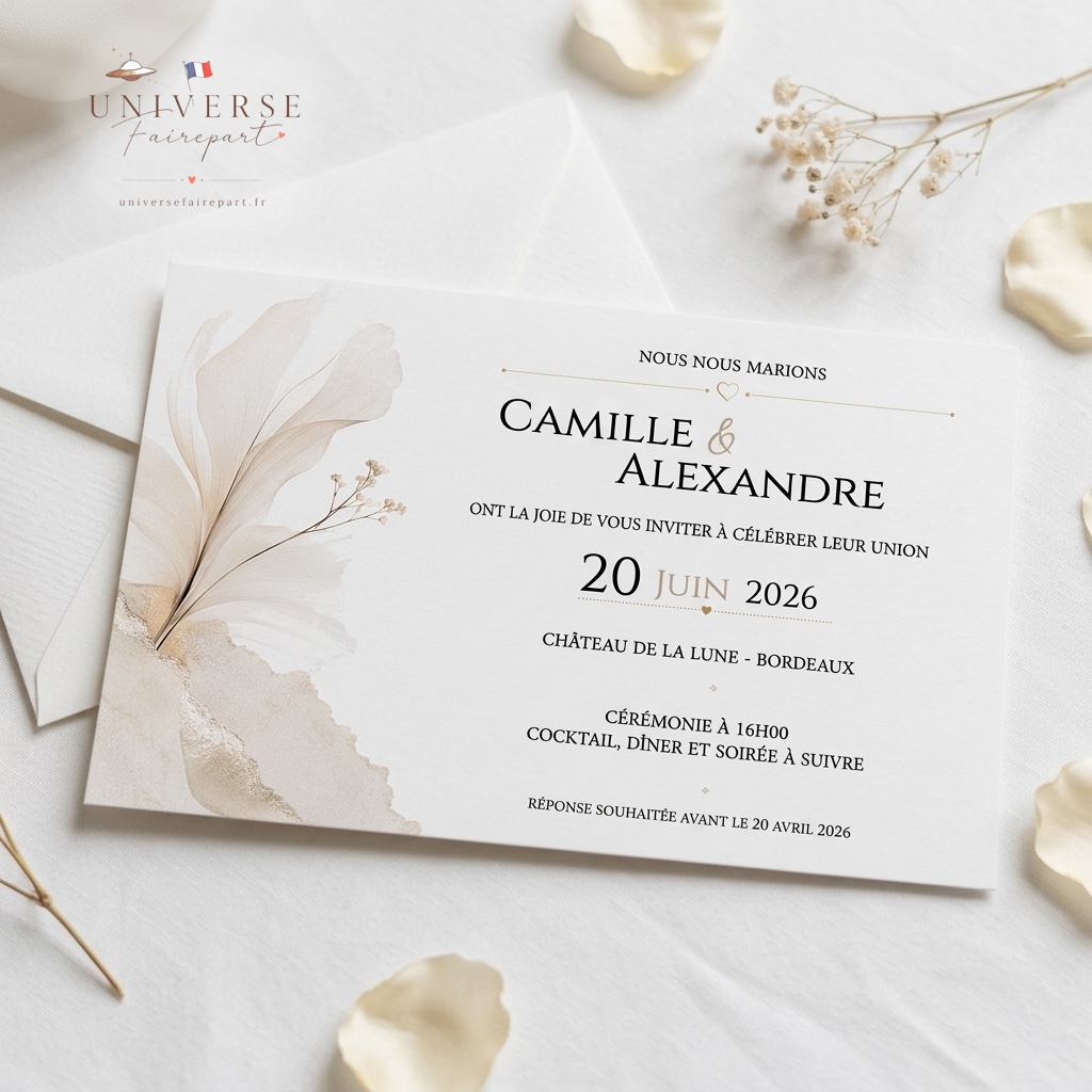 N°208 Faire-part mariage Élégance florale beige