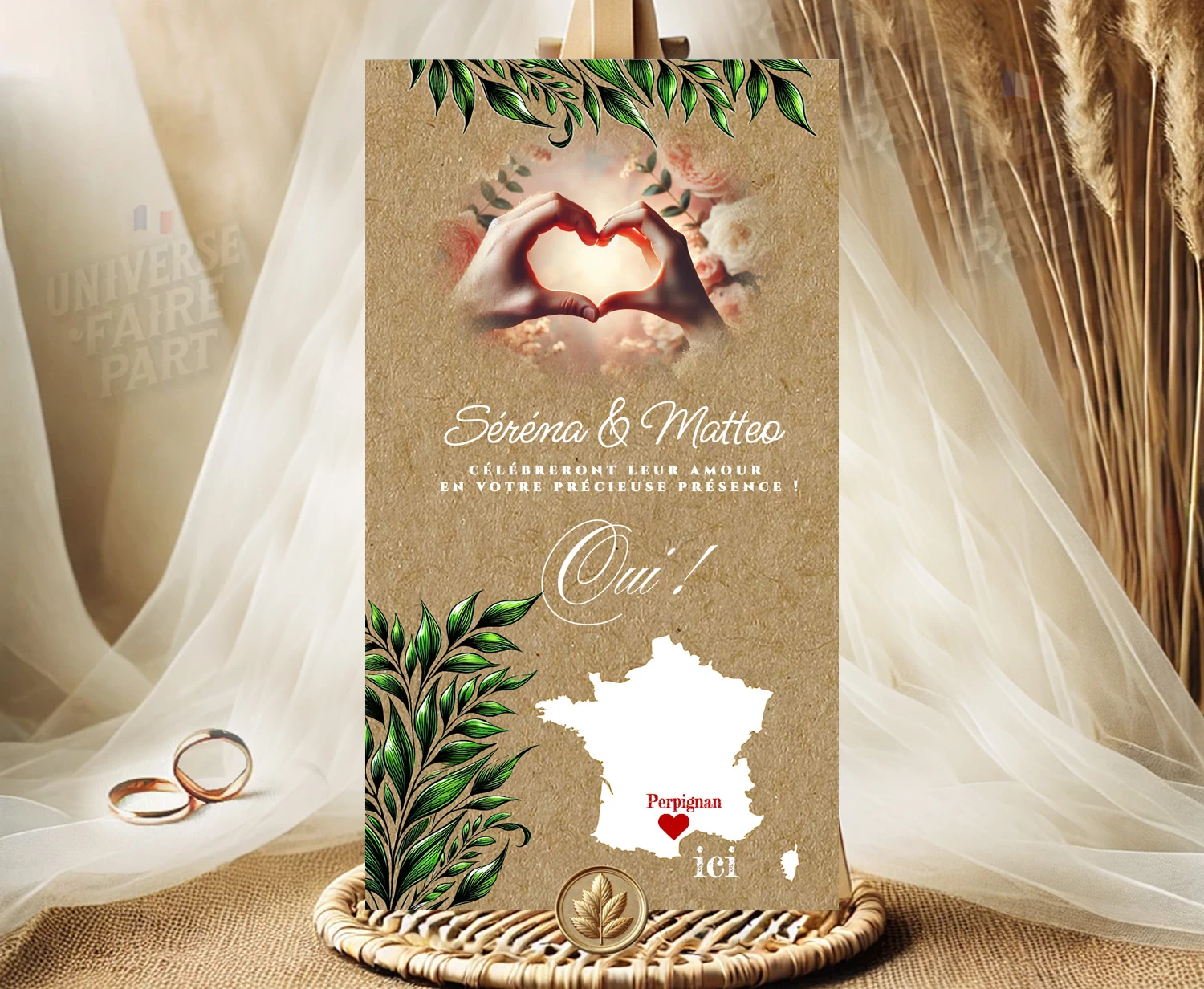 N°193-Faire-part Mariage fleurit kraft