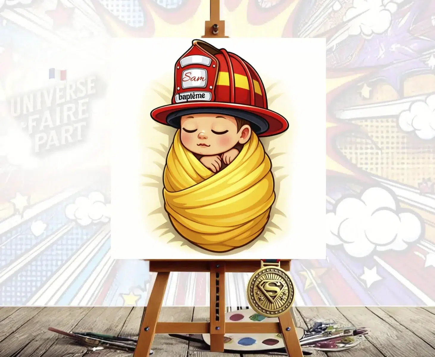 N°308 – Faire-part  bébé camion pompier fille ou garçon