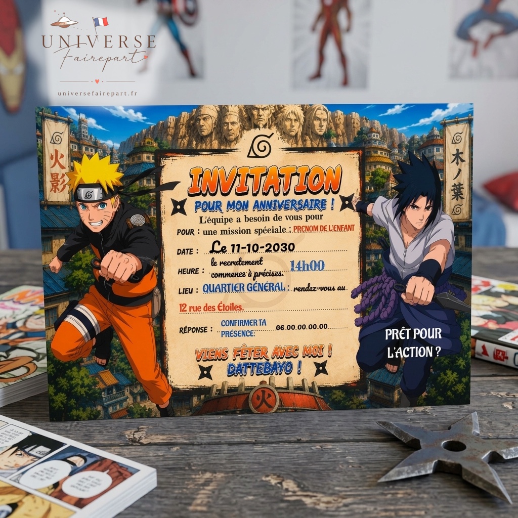 N°300 Carte invitation Naruto et Sasuké