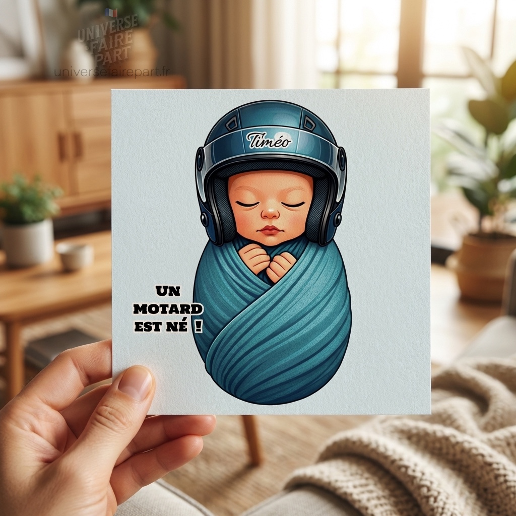 N°305 – Faire-part  bébé motard naissance Garçon