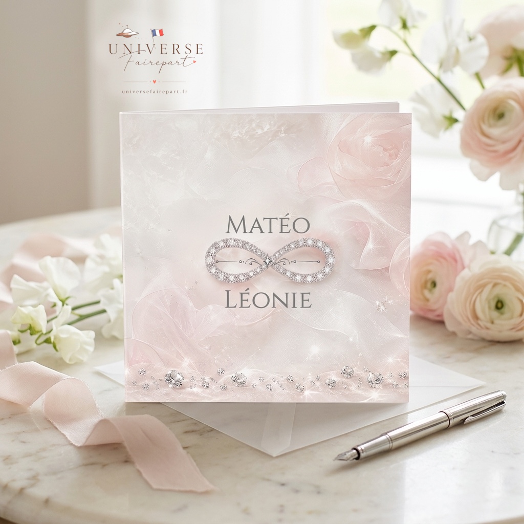 n°384 Faire-part mariage pastel romantique signe de l&rsquo;infini