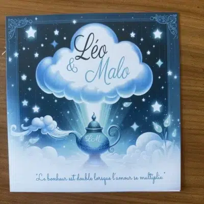 N°362- Faire-part naissance jumeaux la lampe magique Aladdin