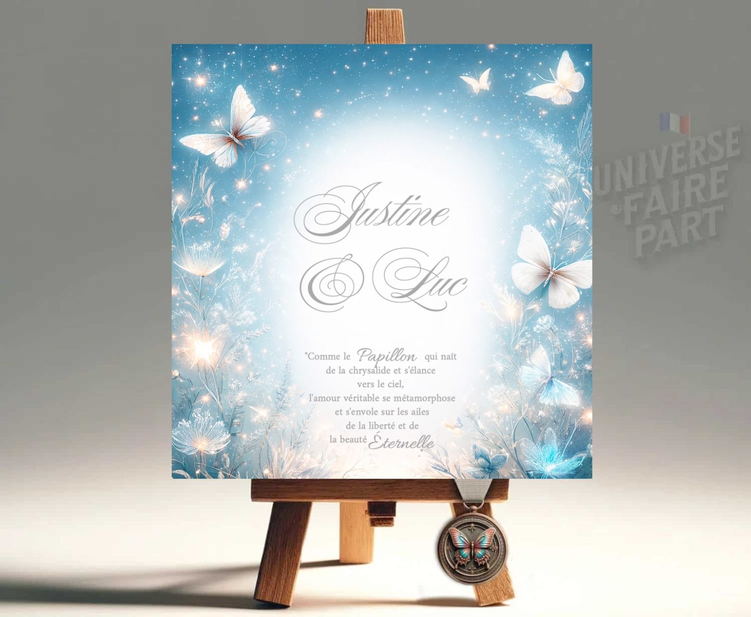 N°211 – Faire-part mariage Romance Papillons bleu