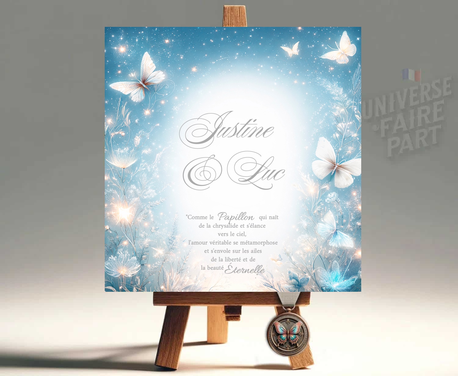 N°211 – Faire-part mariage Romance Papillons bleu