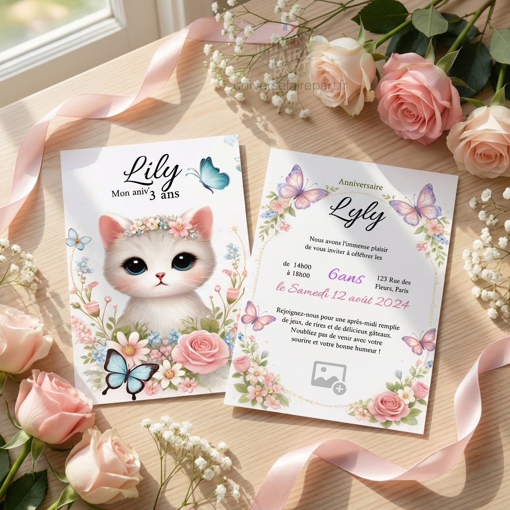 N°391 – Faire-part Anniversaire Doux Chaton