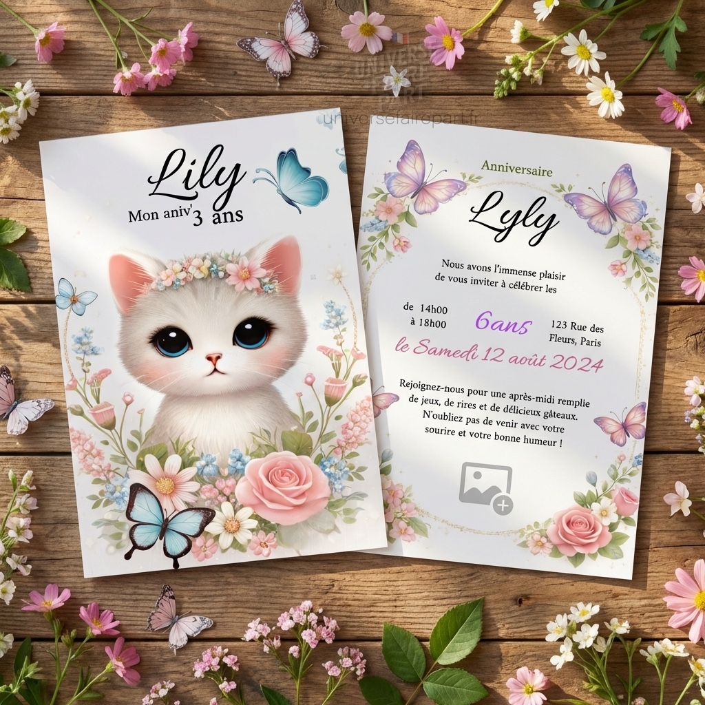 N°391 – Faire-part Anniversaire Doux Chaton