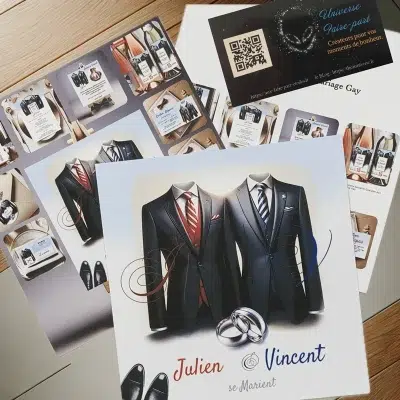 N°223 - Faire-part Costume duo hommes Mariage Gay lgbt