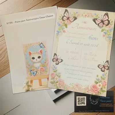 N°391 - Faire-part Anniversaire Doux Chaton