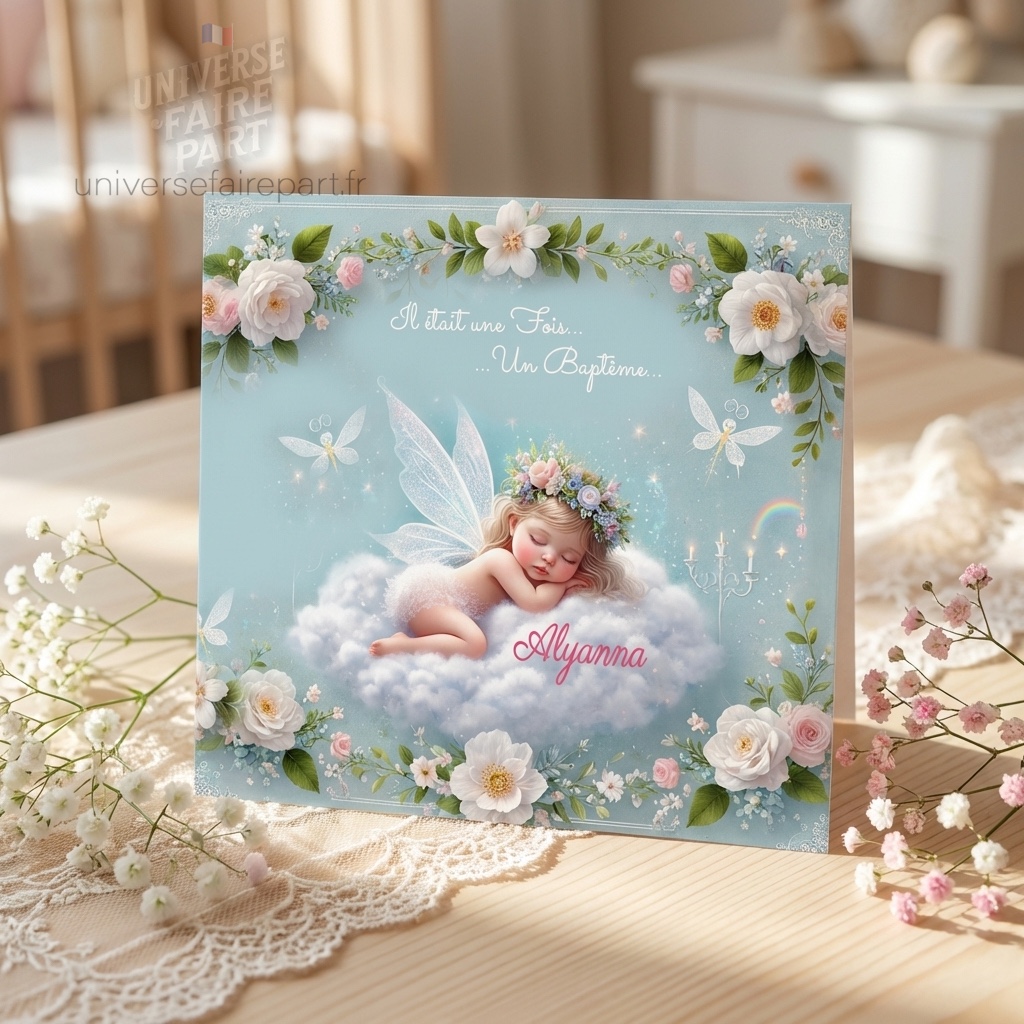 N°155 – Faire-part baptême fée clochette champêtre