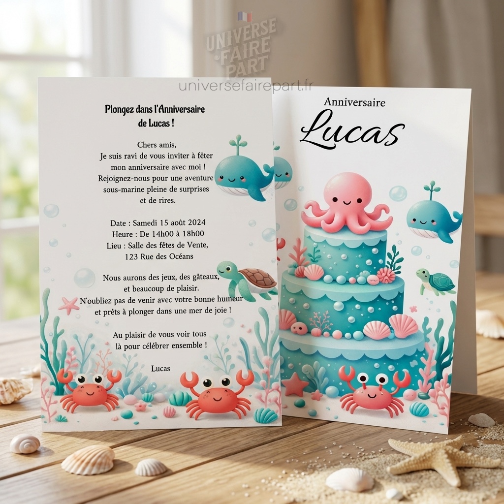 N°108 – Faire-part aquatique amis de la mer pour un Anniversaire