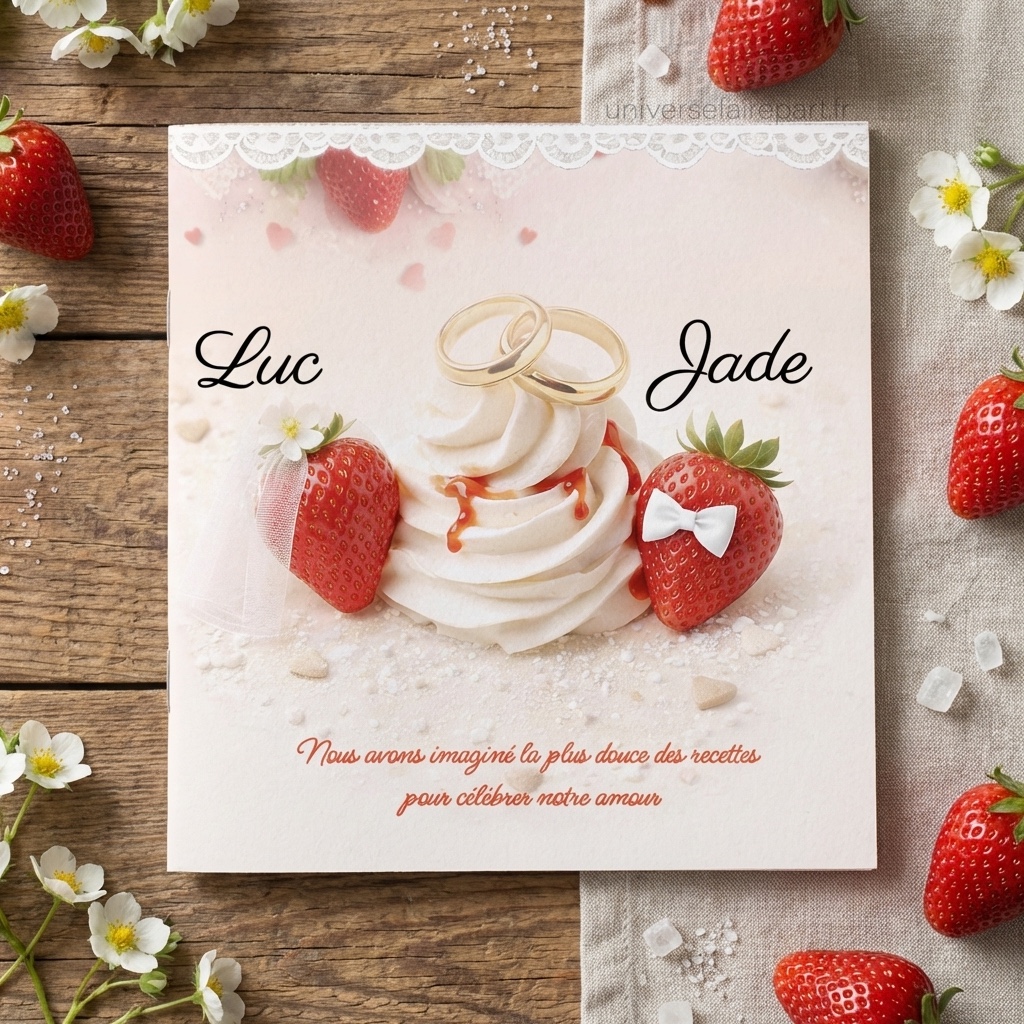 N°172 Faire-part mariage gourmandise fraises & chantilly raffinée