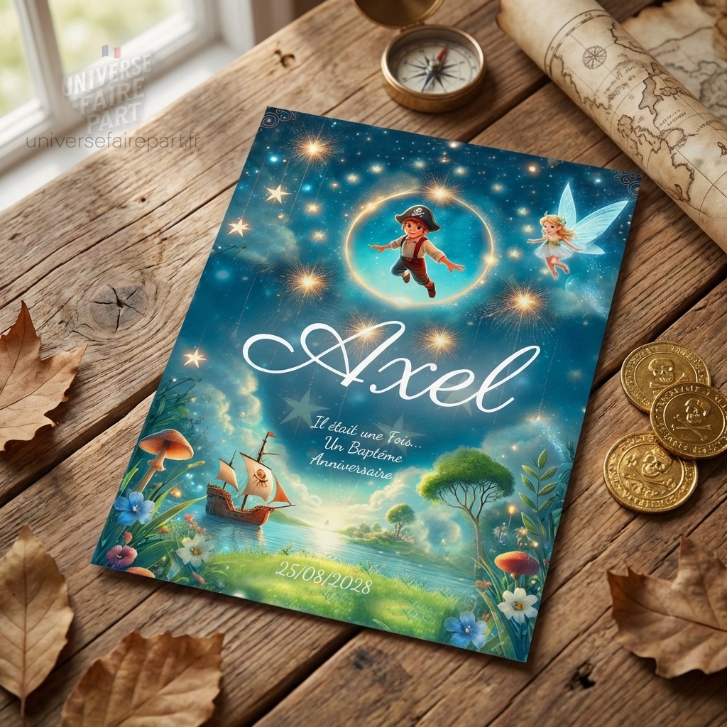 N°327- Faire-part  Peter Pan aux pays imaginaire