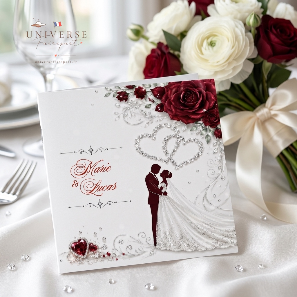N°421 Faire-part  mariage glamour bordeaux