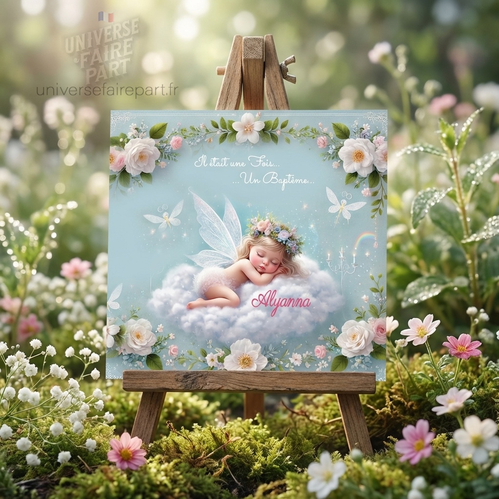 N°155 – Faire-part baptême fée clochette champêtre