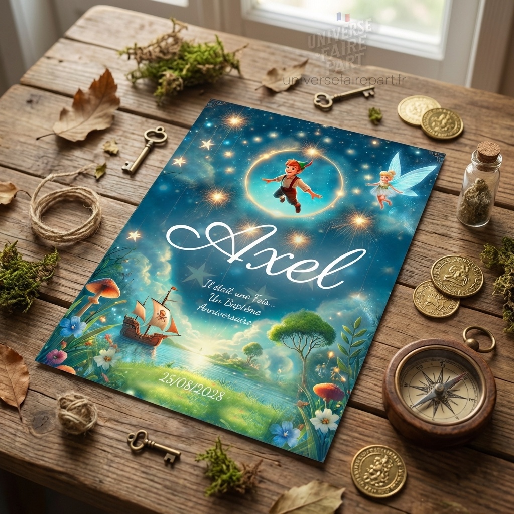 N°327- Faire-part  Peter Pan aux pays imaginaire