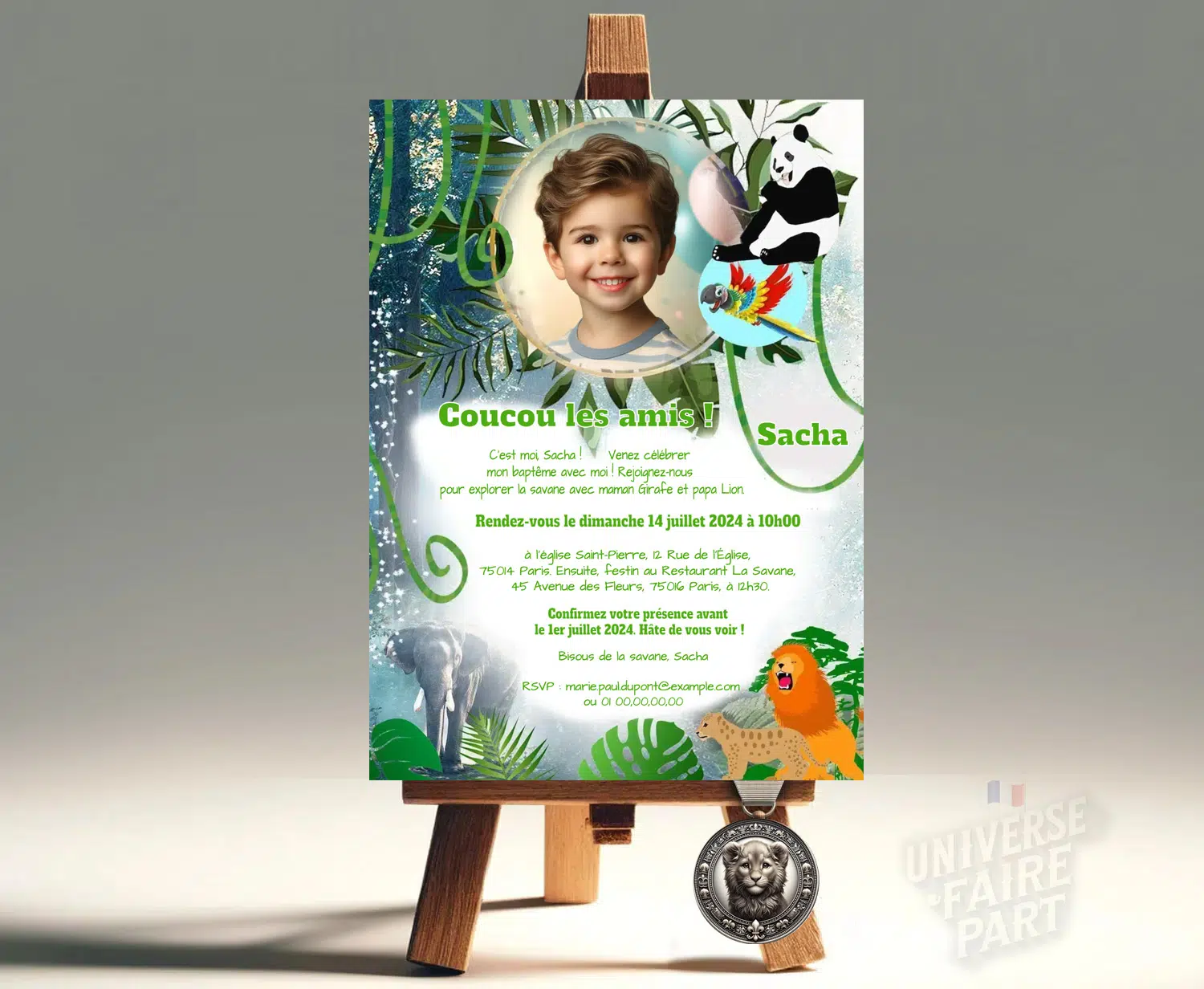 N°121 - Faire-part Original jungle animaux baptême