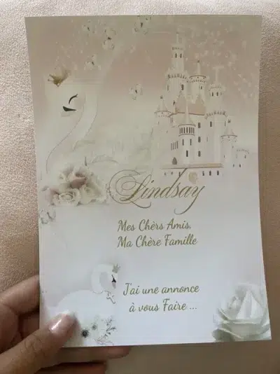 N°390 - Faire-part Cygne rose poudrée et blanc château